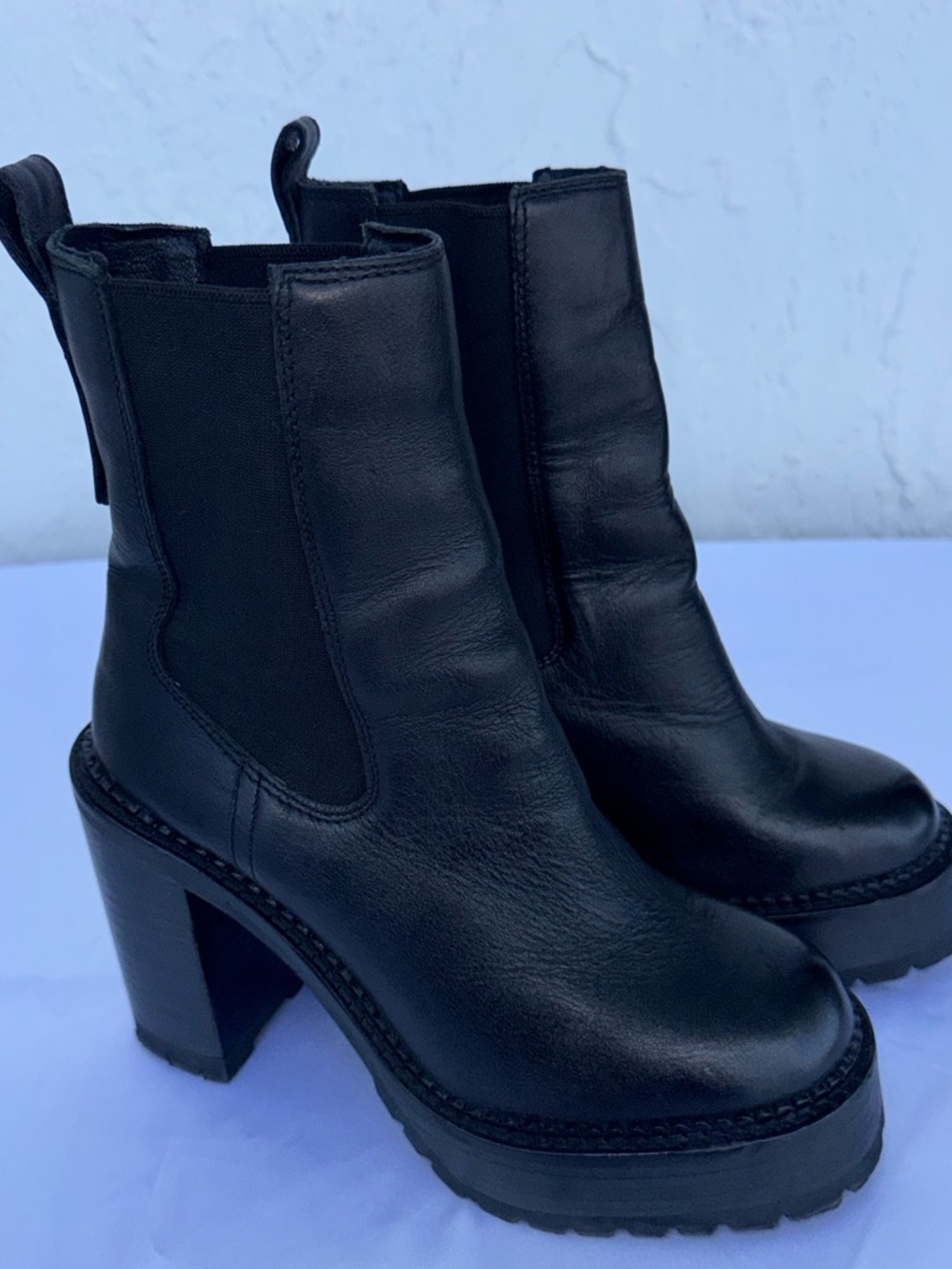 Black Leather Platform Chelsea Boots - Women's - Picture 5 of 6